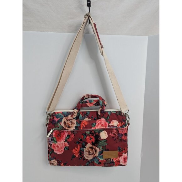 Canvas Life Pink Floral Laptop Case Messenger Bag with Wide Shoulder Strap - Picture 1 of 11